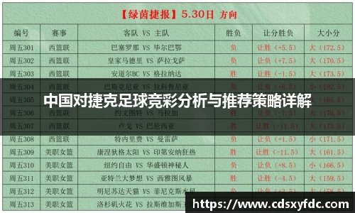 中国对捷克足球竞彩分析与推荐策略详解